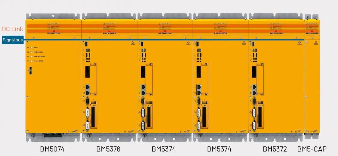 带集成安全功能和电网整流器的风冷式联排系统 b maXX 5300 可分配和优化利用能源，精确控制电动驱动轴，并集成在最小的空间内